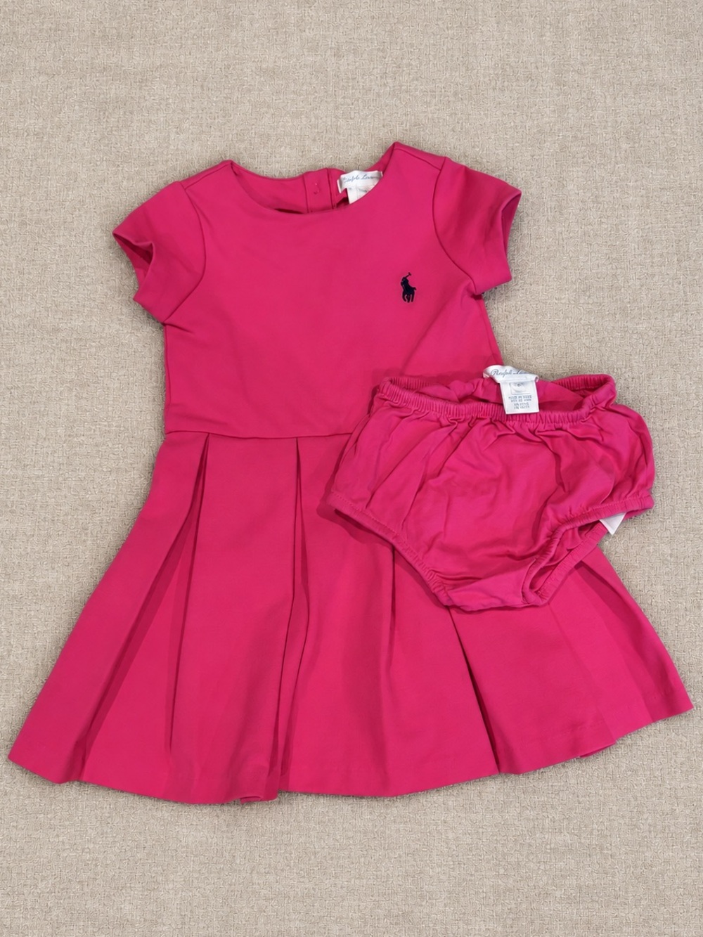 Polo Ralph Lauren Baby Girl Pink Pleated Dress w Bloomers 12M